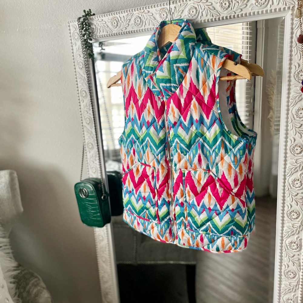 Multi-Colored Puffer Zip Vest Small - image 2